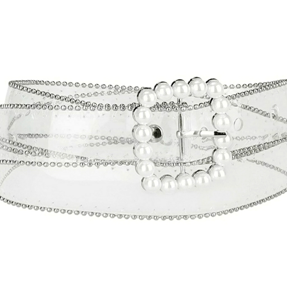 Womens Clear Waist Belts -  Transparent Belts Square Buckle-silver